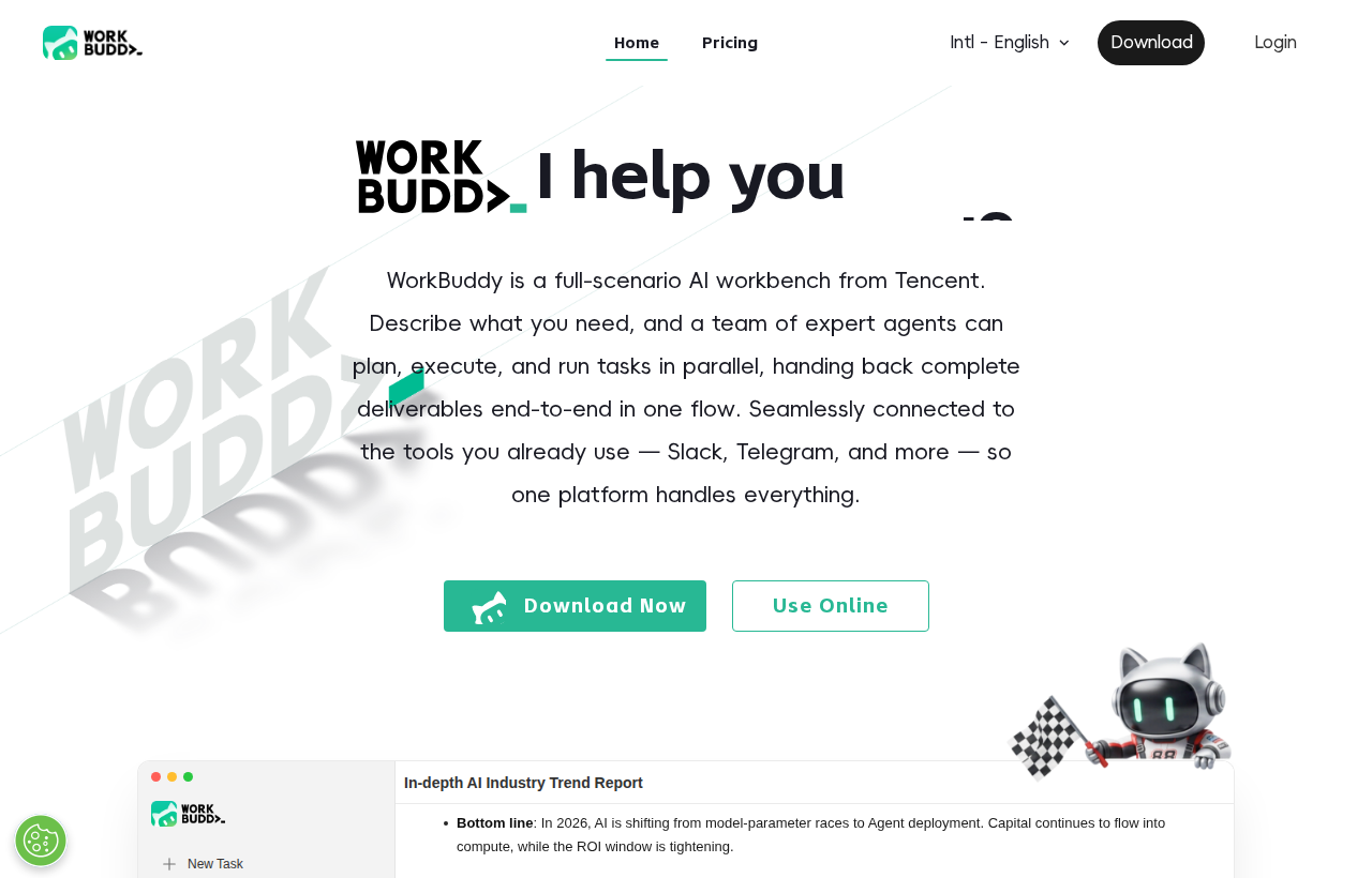 Captura de pantalla de WorkBuddy, el workbench de IA de Tencent para tareas de oficina