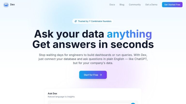 Captura de la web oficial de Dex (dexdata.ai)