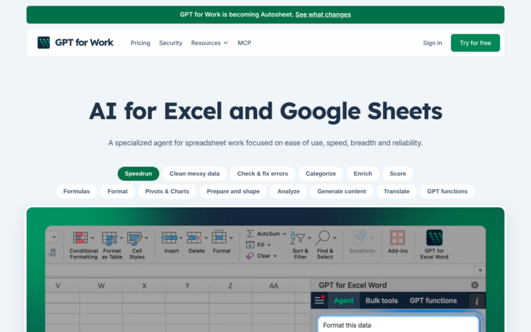 GPT for Work: agente de IA para Excel y Google Sheets
