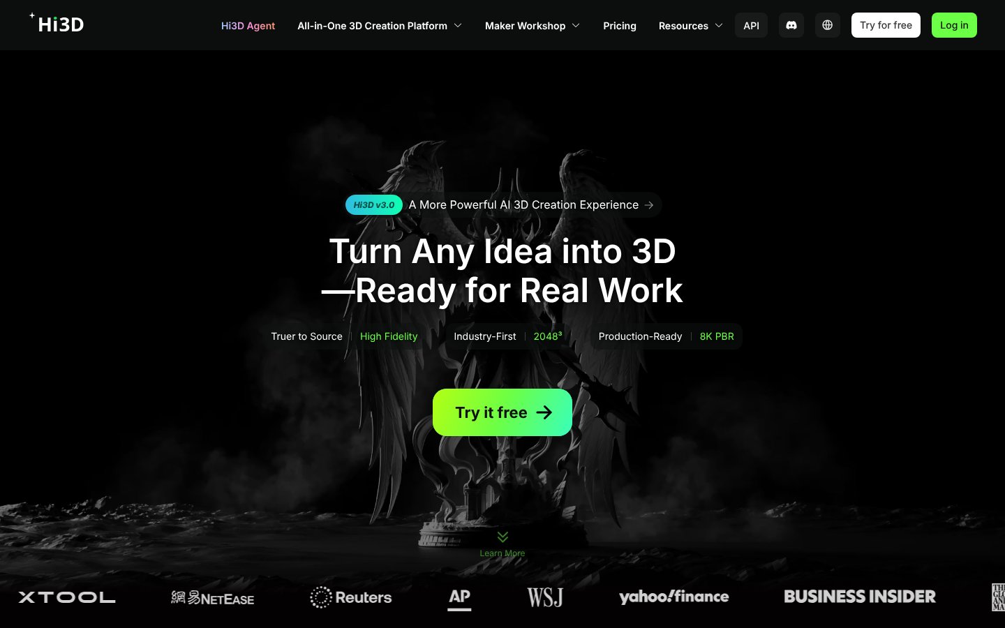 Hi3D - captura de pantalla del sitio oficial